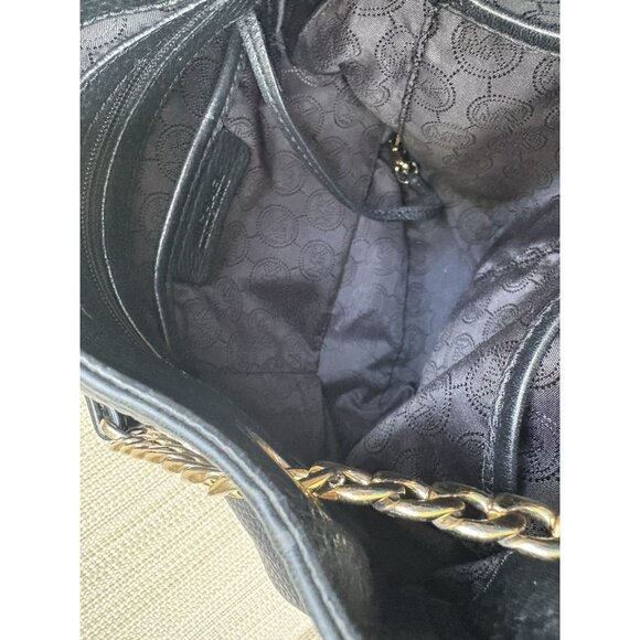 Michael Kors Black Pebbled Leather Gold Chain Shoulder Handbag Purse Satchel - Picture 5 of 13